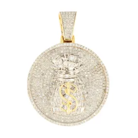 10k Yellow Gold Baguette and Round Diamond Money Bag Medallion