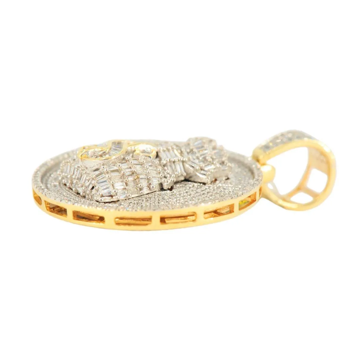 10k Yellow Gold Baguette and Round Diamond Money Bag Medallion