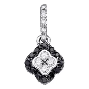 10kt White Gold Women's Round Black Color Enhanced Diamond Quatrefoil Cluster Pendant 1-3 Cttw - FREE Shipping (US/CAN)
