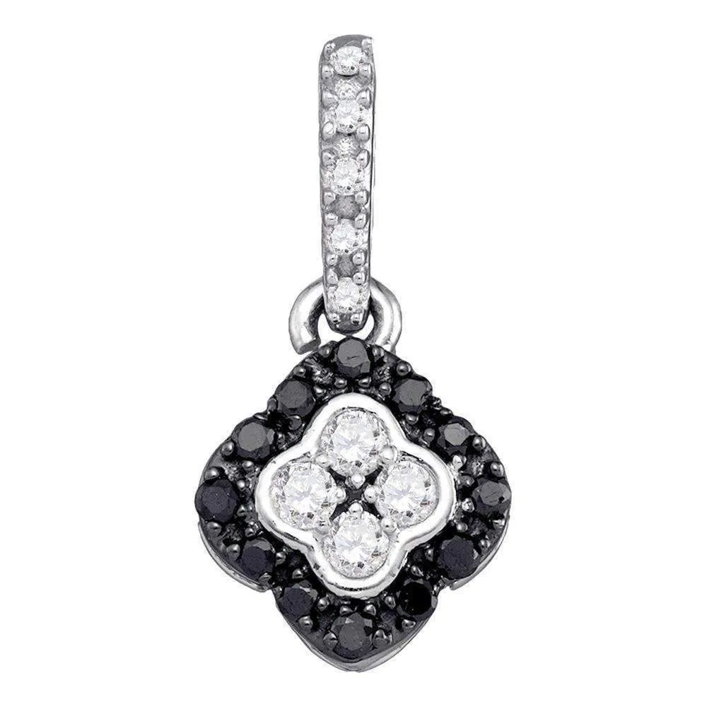 10kt White Gold Women's Round Black Color Enhanced Diamond Quatrefoil Cluster Pendant 1-3 Cttw - FREE Shipping (US/CAN)