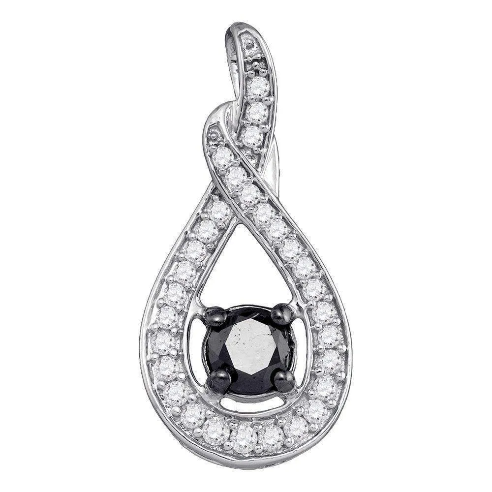 10kt White Gold Women's Round Black Color Enhanced Diamond Teardrop Pendant 1-4 Cttw - FREE Shipping (US/CAN)