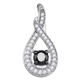 10kt White Gold Women's Round Black Color Enhanced Diamond Teardrop Pendant 1-4 Cttw - FREE Shipping (US/CAN)