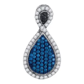 10kt White Gold Women's Round Blue Color Enhanced Diamond Teardrop Frame Cluster Pendant 1-2 Cttw - FREE Shipping (US/CAN)