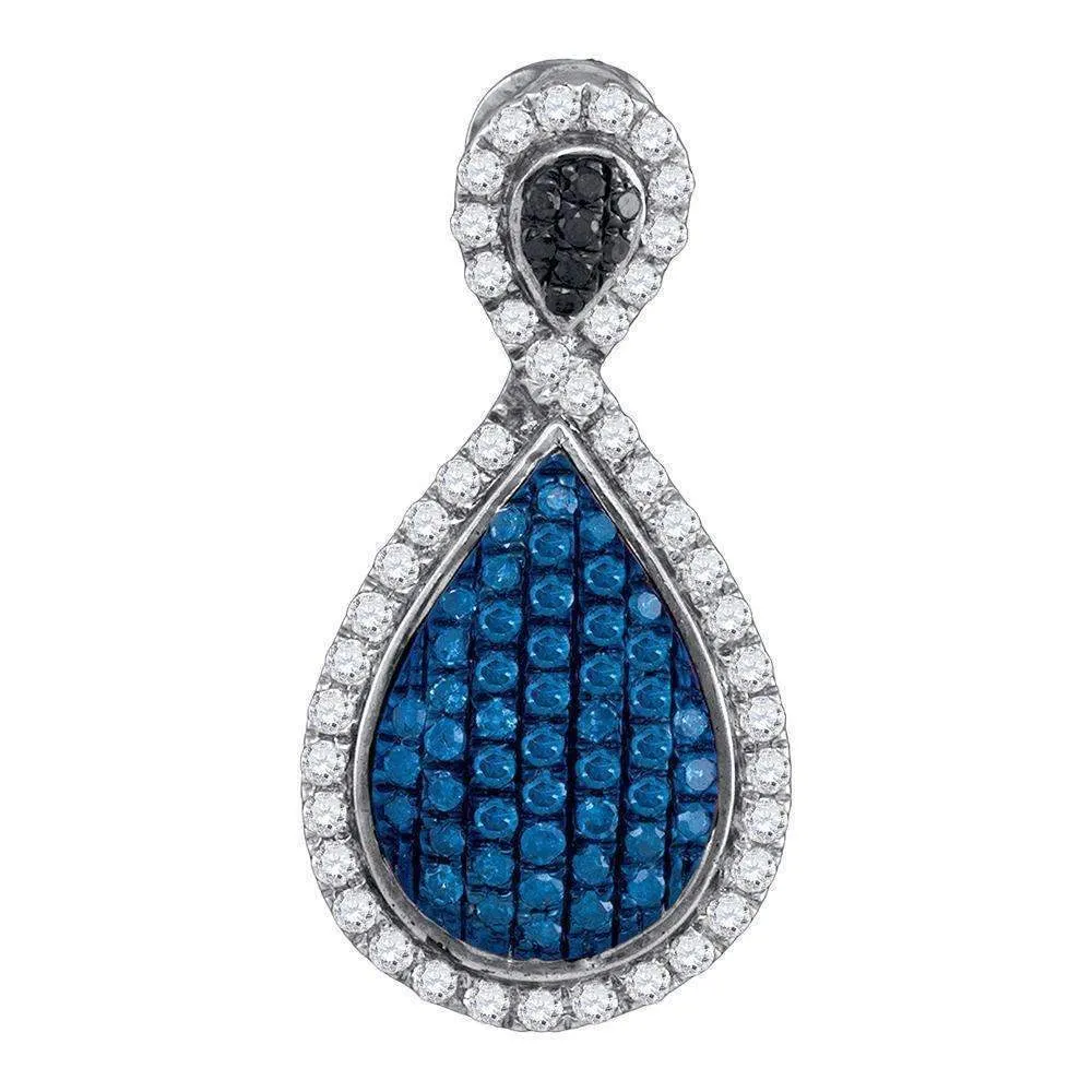 10kt White Gold Women's Round Blue Color Enhanced Diamond Teardrop Frame Cluster Pendant 1-2 Cttw - FREE Shipping (US/CAN)