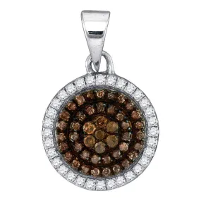 10kt White Gold Women's Round Cognac-brown Color Enhanced Diamond Circle Frame Cluster Pendant 1-3 Cttw - FREE Shipping (US/CAN)