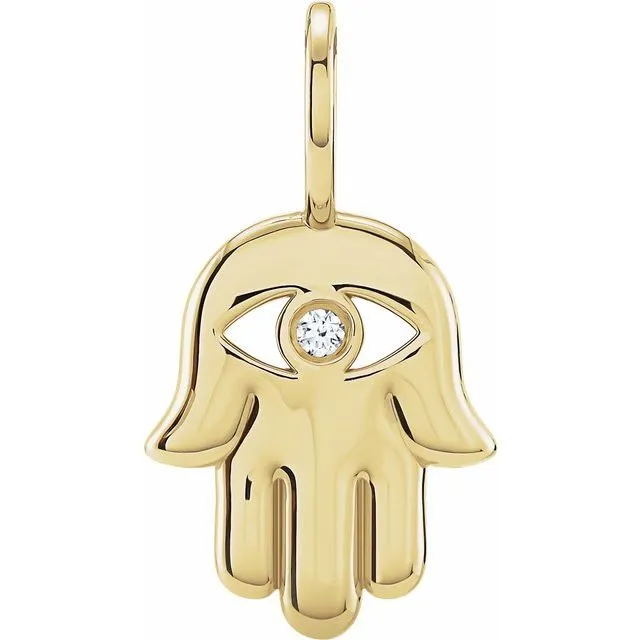 14K Yellow .02 CT Natural Diamond Hamsa Hand Charm/Pendant