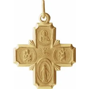 14K Yellow 12x12 mm Four-Way Cross Medal