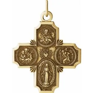14K Yellow 12x12 mm Four-Way Cross Medal