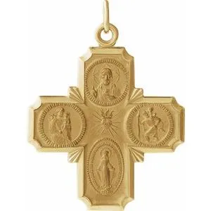 14K Yellow 12x12 mm Four-Way Cross Medal