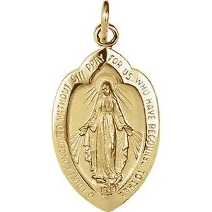 14K Yellow 13x8 mm Oval Miraculous Medal Pendant