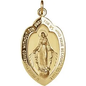 14K Yellow 13x8 mm Oval Miraculous Medal Pendant