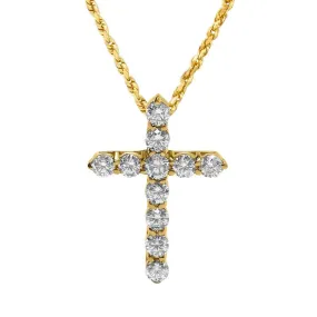 14k Yellow Gold Classic Round Diamond Cross 1.56 Cwt.