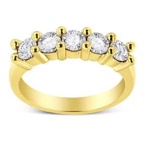 14K Yellow Gold Plated .925 Sterling Silver 1.0 Cttw Shared Prong-set Round Diamond 5 Stone Band Ring (J-K Color, I1-I2 Clarity) by Haus of Brilliance