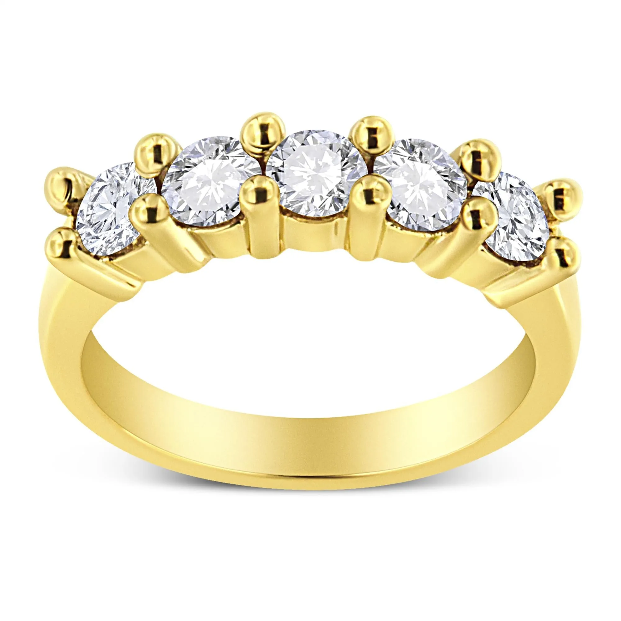 14K Yellow Gold Plated .925 Sterling Silver 1.0 Cttw Shared Prong-set Round Diamond 5 Stone Band Ring (J-K Color, I1-I2 Clarity) by Haus of Brilliance