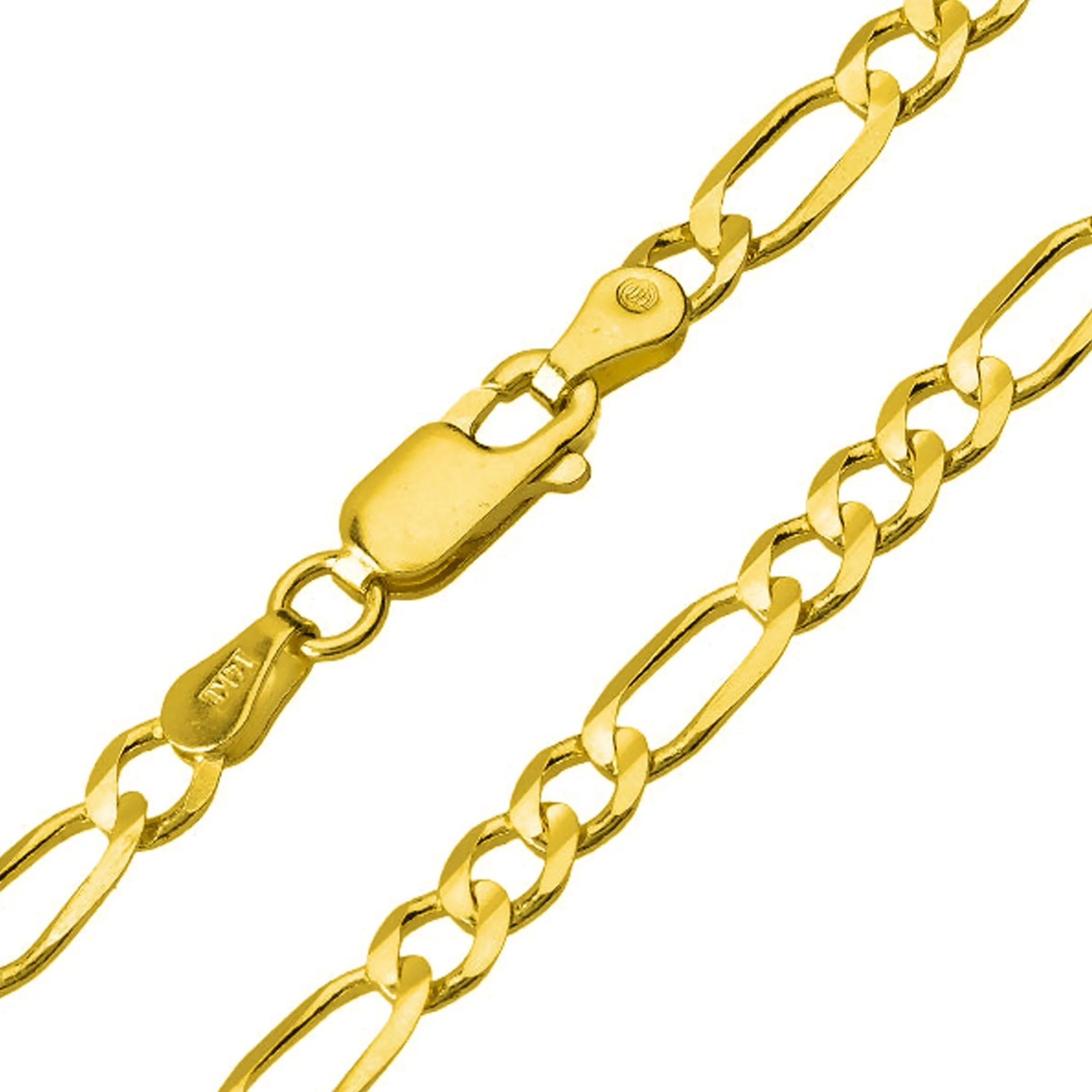 14k Yellow Gold Tribal Feather Arrow Charm Pendant with Figaro Chain Necklace