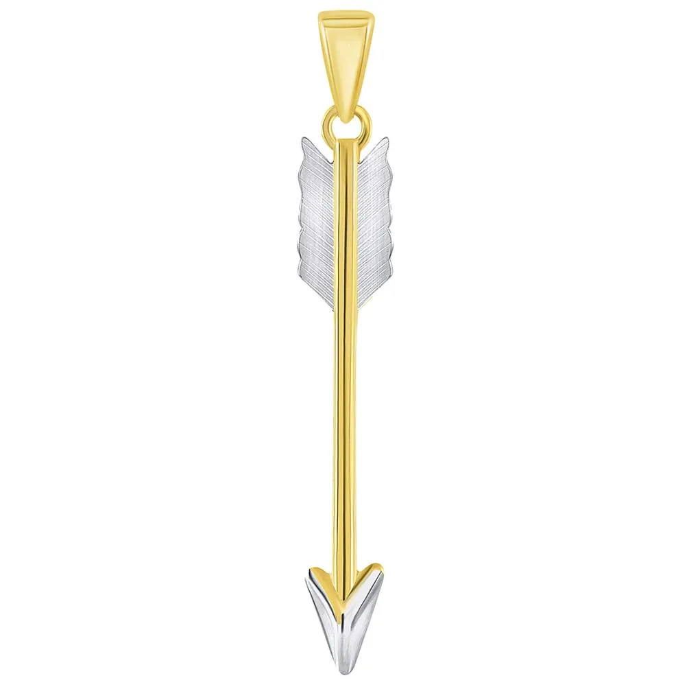 14k Yellow Gold Tribal Feather Arrow Charm Pendant with Figaro Chain Necklace