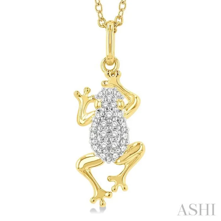 1/6 ctw Amphibian Petite Frog Round Cut Diamond Fashion Pendant With Chain in 10K Yellow Gold