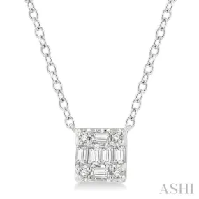 1/8 Ctw Square Shape Baguette and Round Cut Diamond Petite Fashion Pendant With Chain in 14KWhite Gold