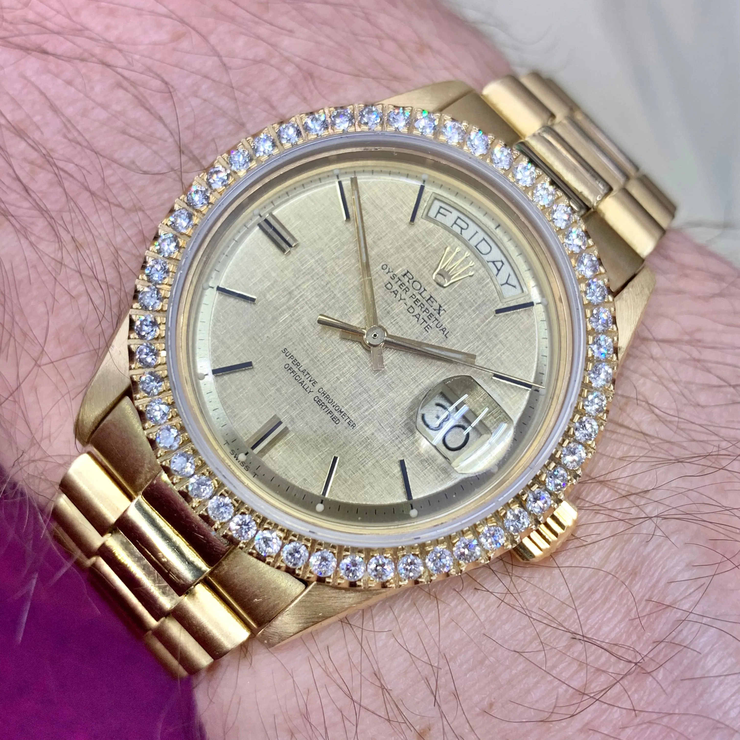 18k Gold 36mm Rolex Day Date Presidential Diamond Watch (custom diamond bezel)