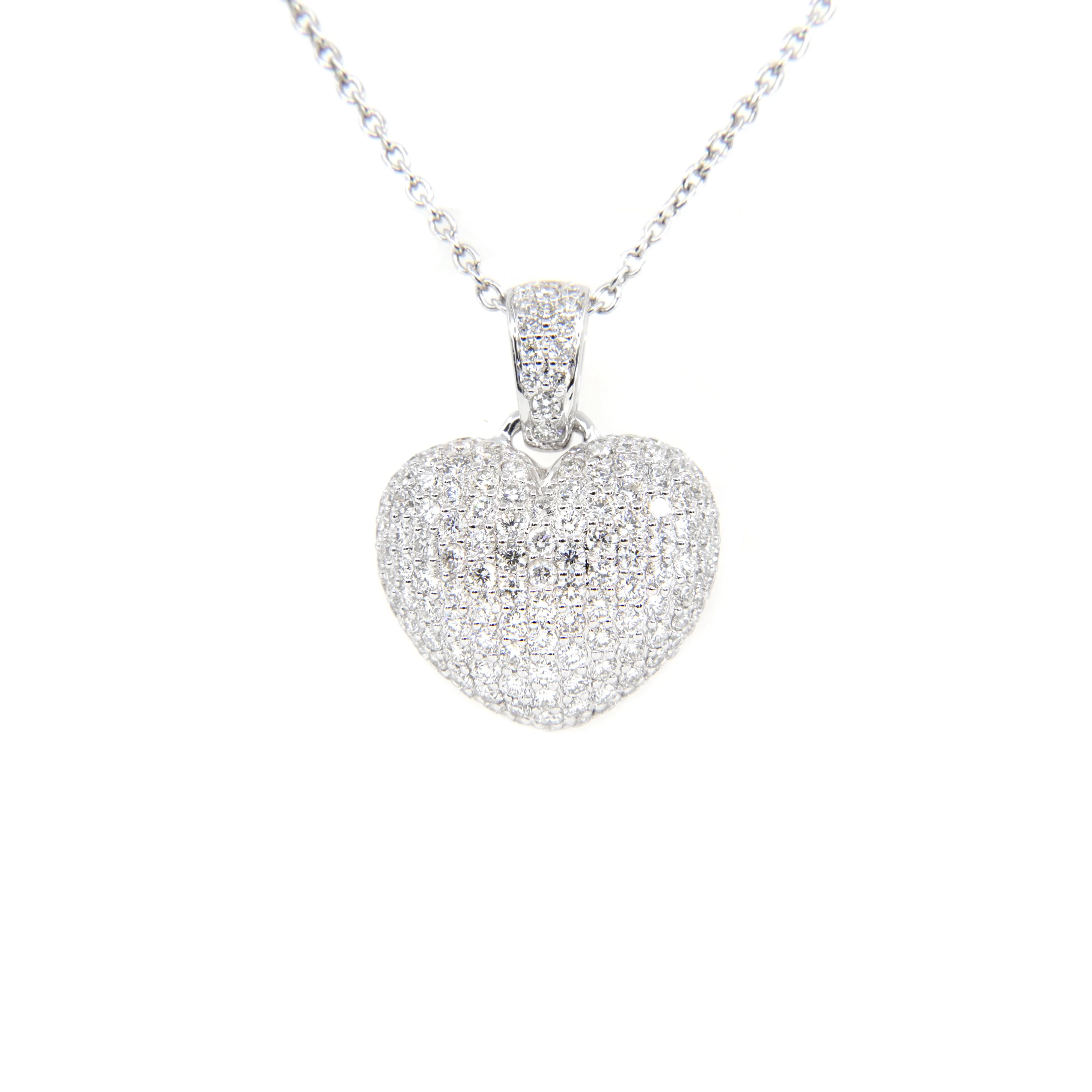 18k White Gold Tdw. 1.00CT Pave Diamond Heart Pendant - 20752163