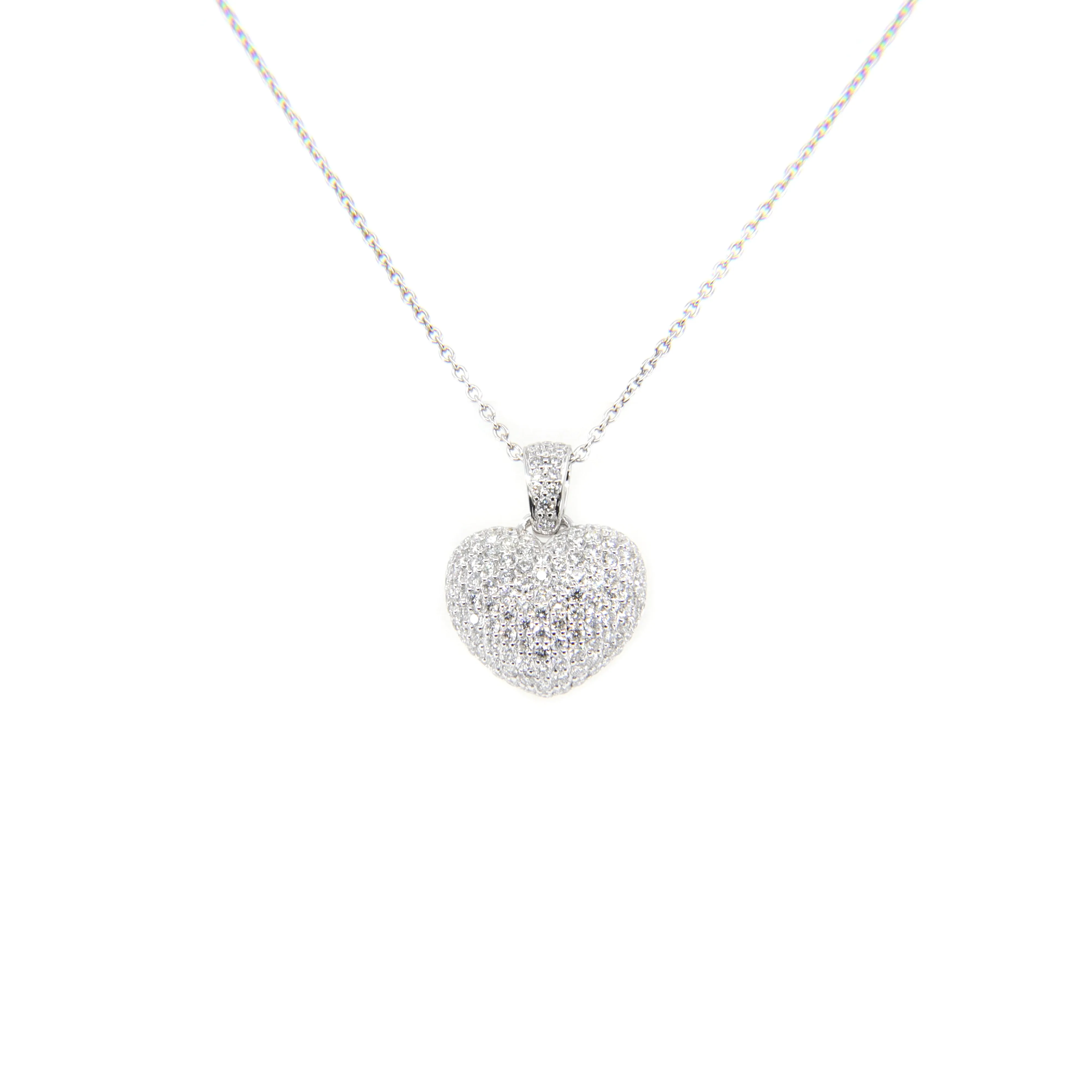 18k White Gold Tdw. 1.00CT Pave Diamond Heart Pendant - 20752163