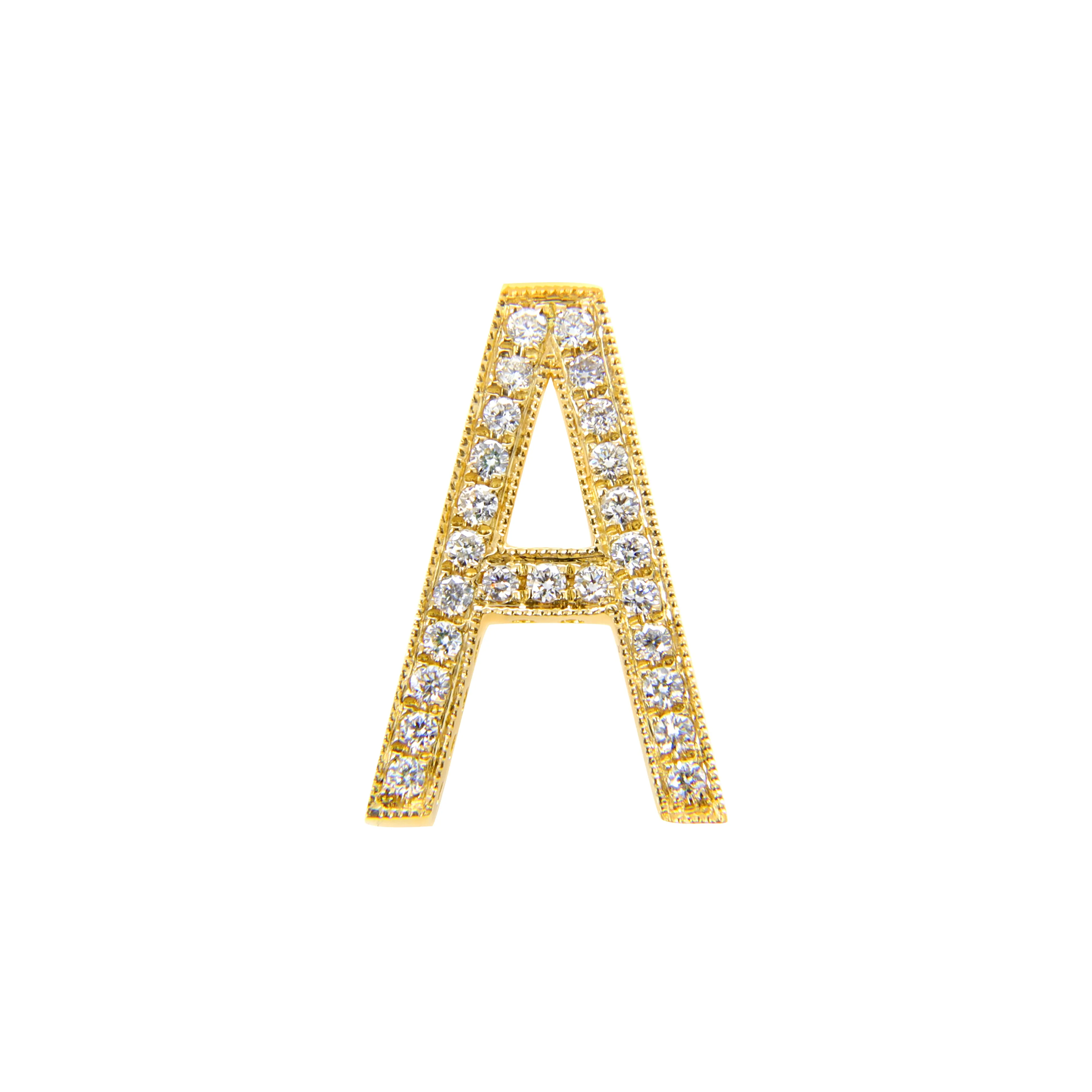 18K Yellow Gold Diamond 'A' Initial Pendant - 20751920