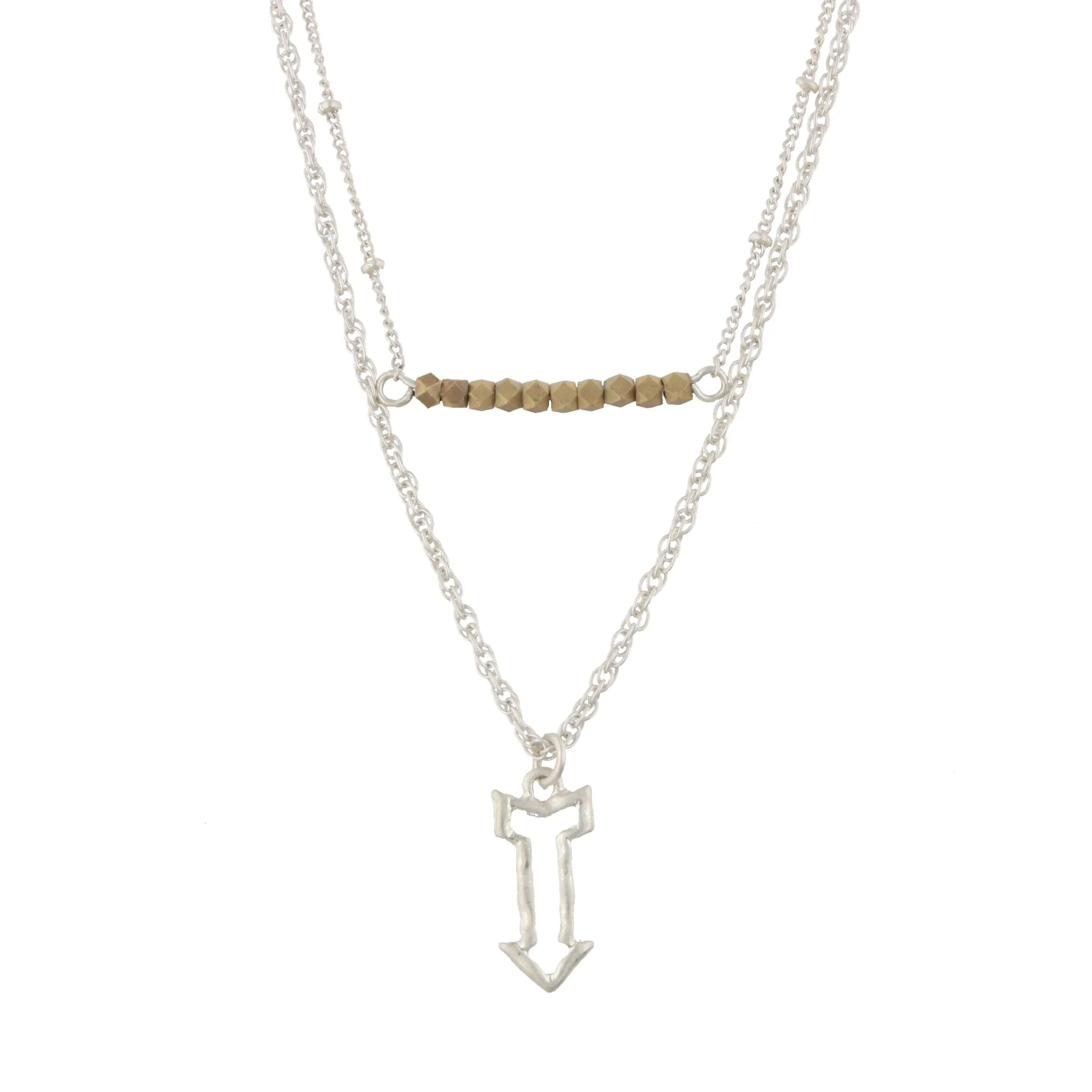 18" with 3" Extender Silver Double Bar Necklace - Arrow