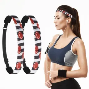 2PCS Football Headband for Women, Adjustable Non Slip Thin Stretch Elastic Black White Stripe Sports Headbands, Cute Stretchy Athletic Sports Hairband Hair Accessories for Kids Adult