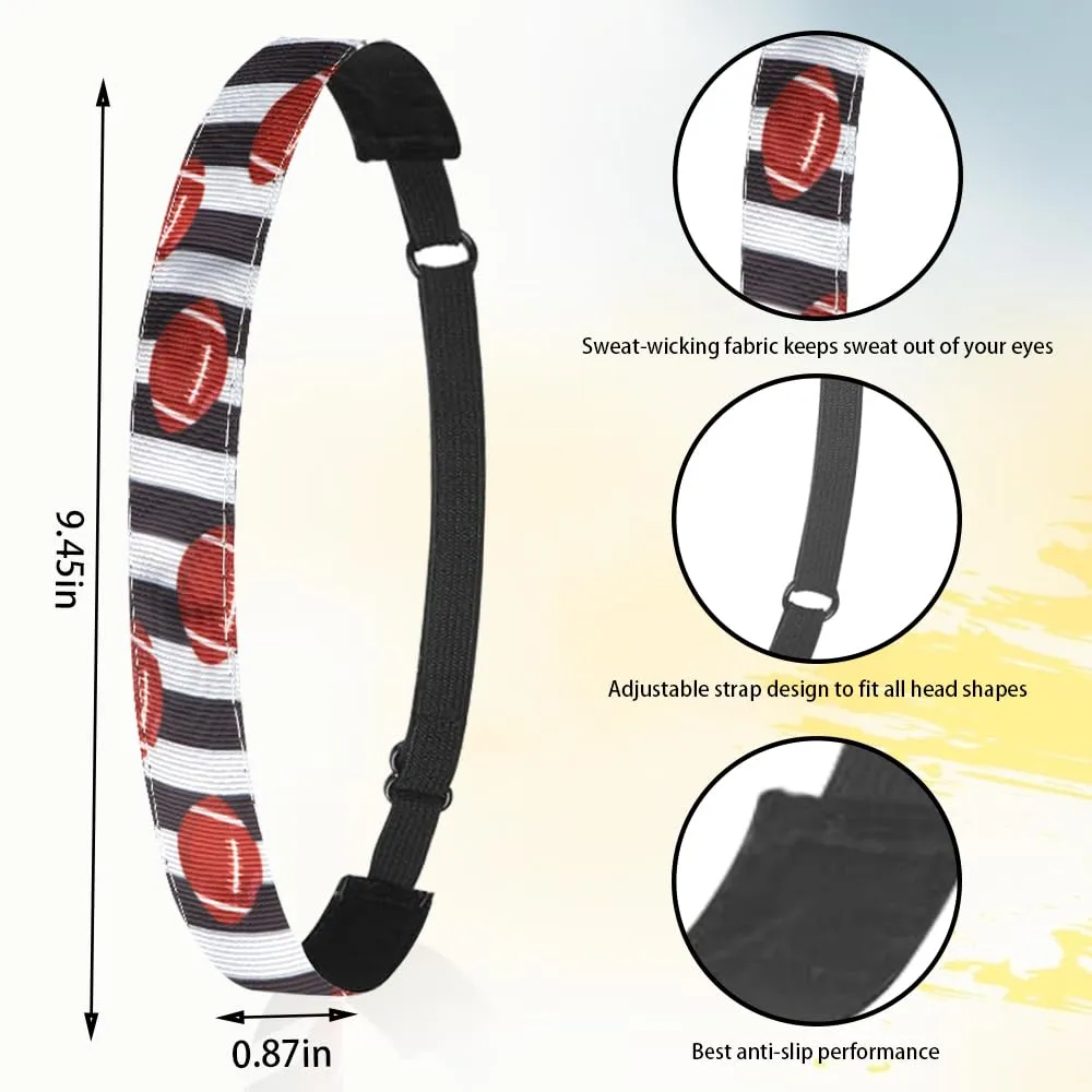 2PCS Football Headband for Women, Adjustable Non Slip Thin Stretch Elastic Black White Stripe Sports Headbands, Cute Stretchy Athletic Sports Hairband Hair Accessories for Kids Adult