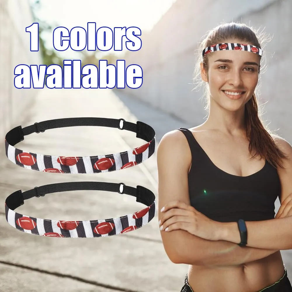 2PCS Football Headband for Women, Adjustable Non Slip Thin Stretch Elastic Black White Stripe Sports Headbands, Cute Stretchy Athletic Sports Hairband Hair Accessories for Kids Adult