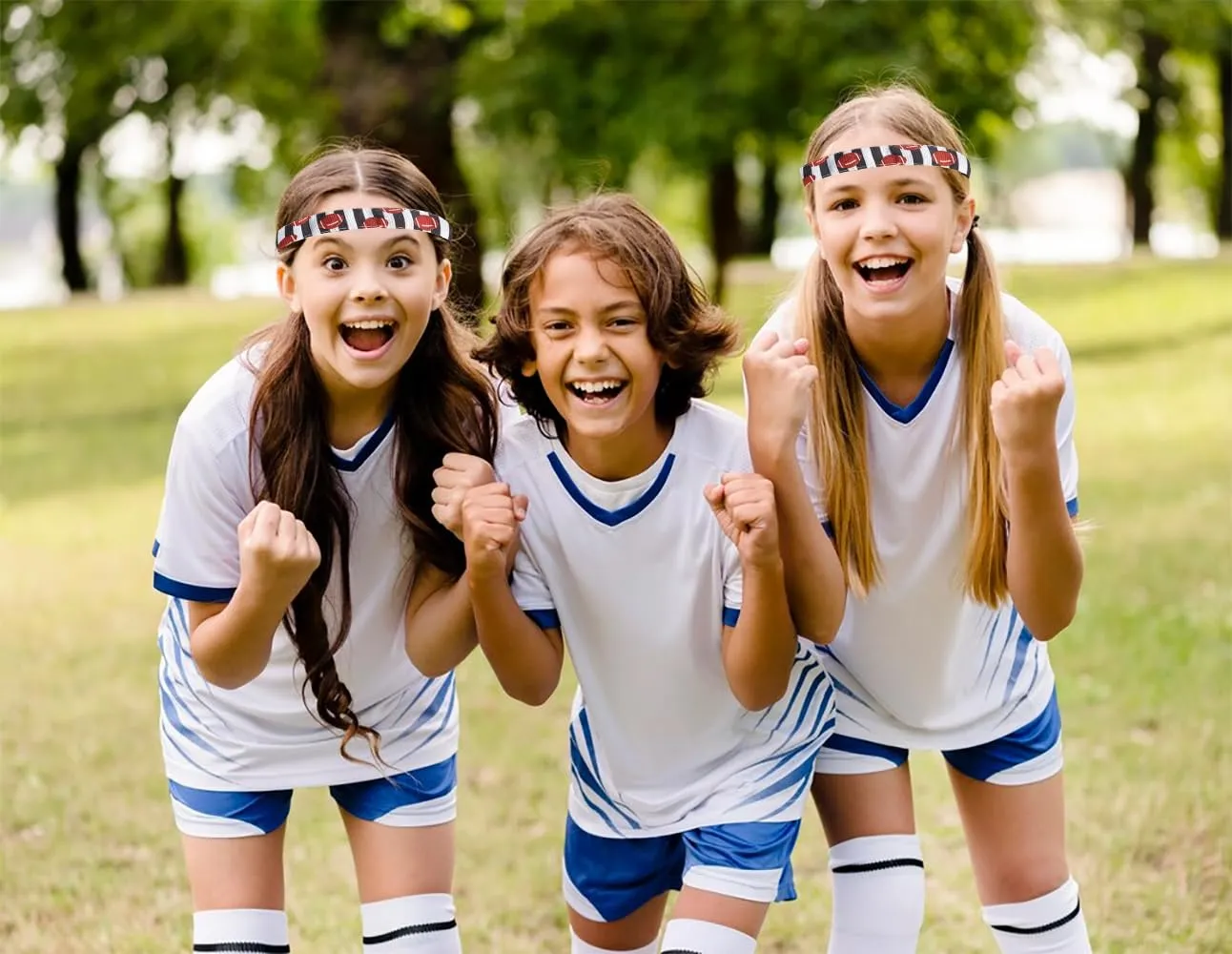 2PCS Football Headband for Women, Adjustable Non Slip Thin Stretch Elastic Black White Stripe Sports Headbands, Cute Stretchy Athletic Sports Hairband Hair Accessories for Kids Adult