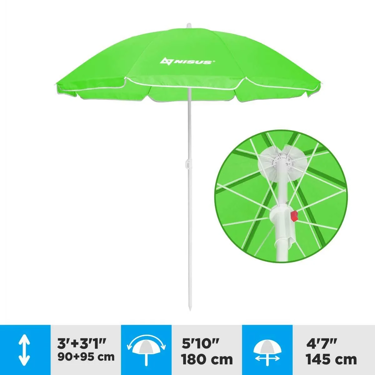 5, 6 ft Wholesale Beach Umbrella Green Folding Tilting with Carry Bag