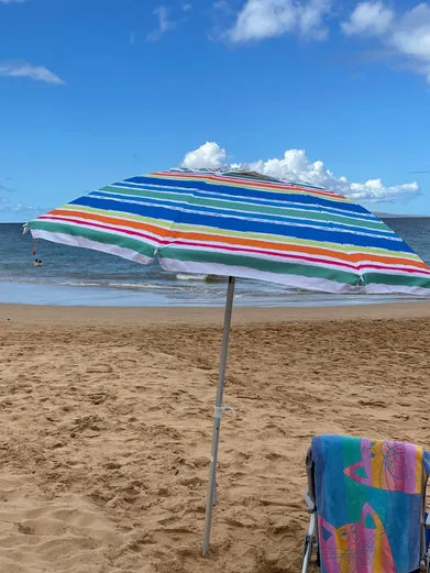 7ft Striped Beach Umbrella With Carry Bag