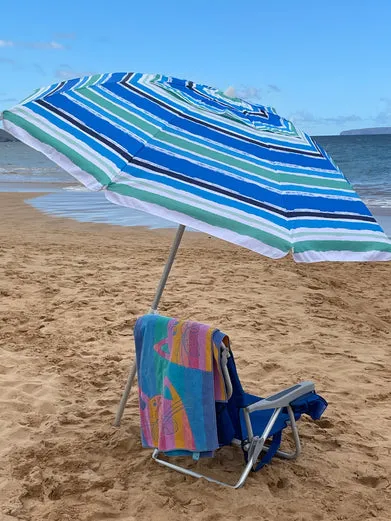 7ft Striped Beach Umbrella With Carry Bag