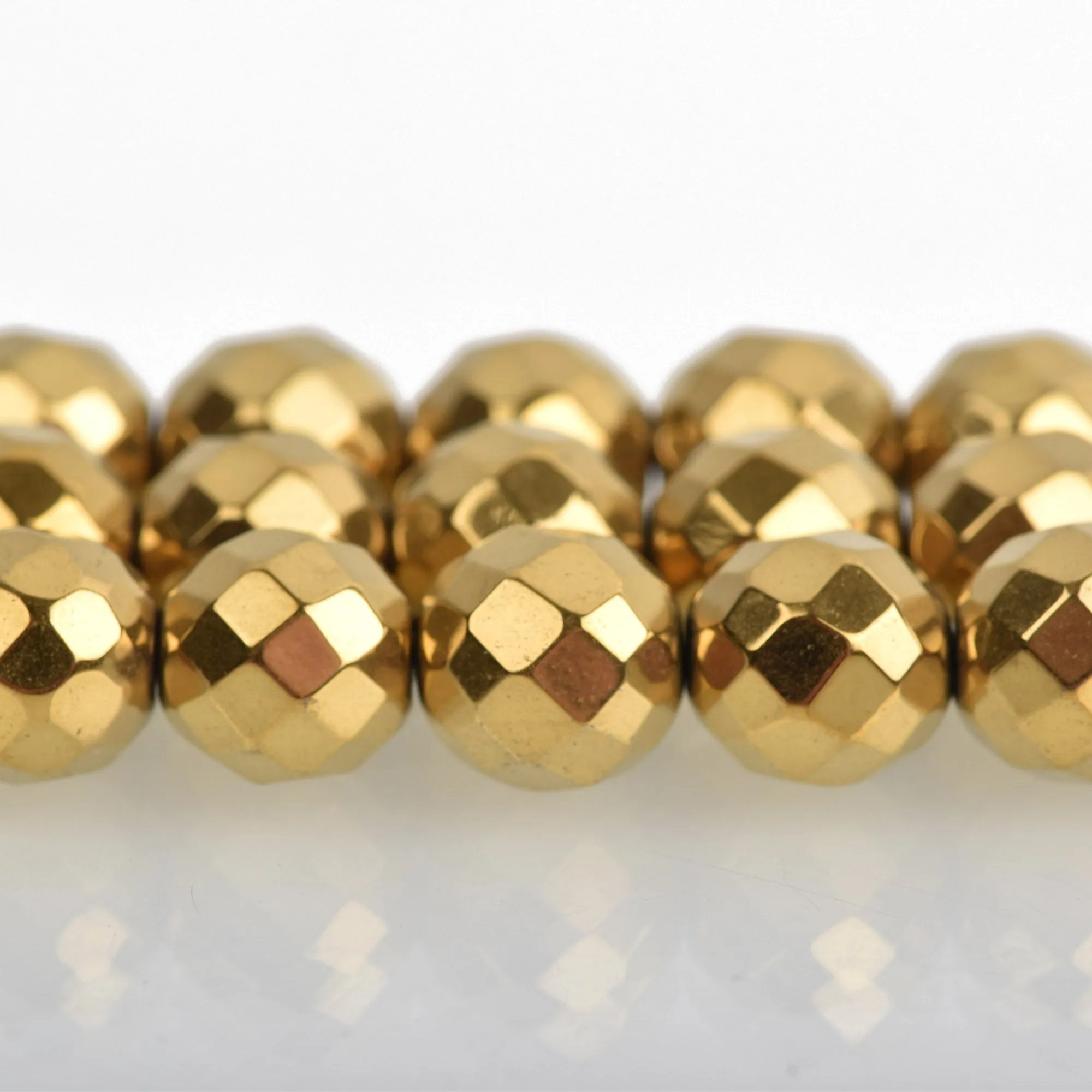 8mm Hematite Round Beads, GOLD Titanium Coated Gemstone Beads, faceted, full strand, 50 beads, ghe0187