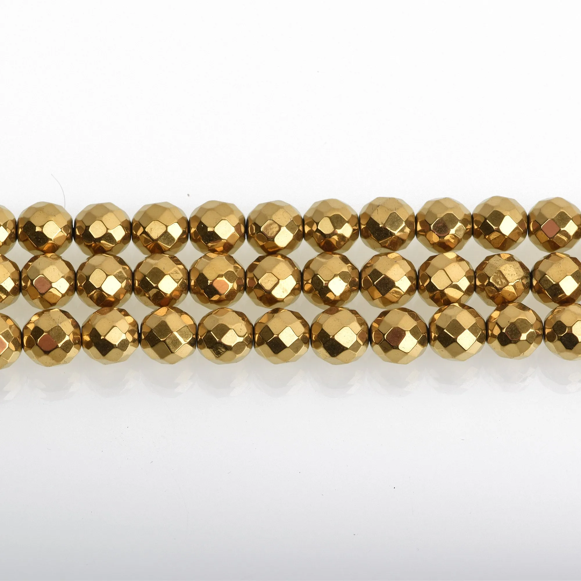 8mm Hematite Round Beads, GOLD Titanium Coated Gemstone Beads, faceted, full strand, 50 beads, ghe0187
