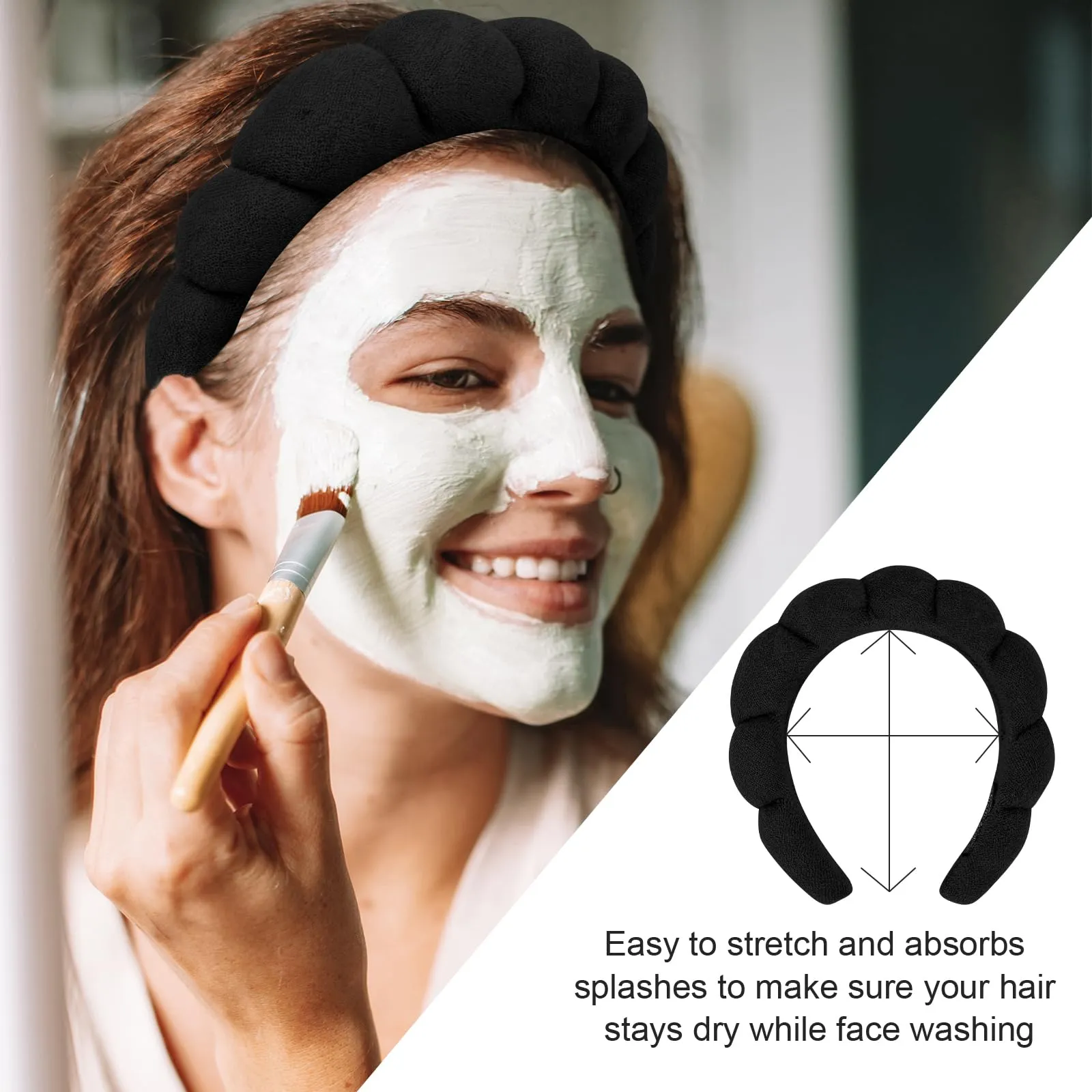 ACO-UINT 3 Pack Spa Headbands - Terry Cloth Makeup Headbands with Sponge for Skincare and Face Washing, Puffy Hair Band