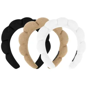 ACO-UINT 3 Pack Spa Headbands - Terry Cloth Makeup Headbands with Sponge for Skincare and Face Washing, Puffy Hair Band