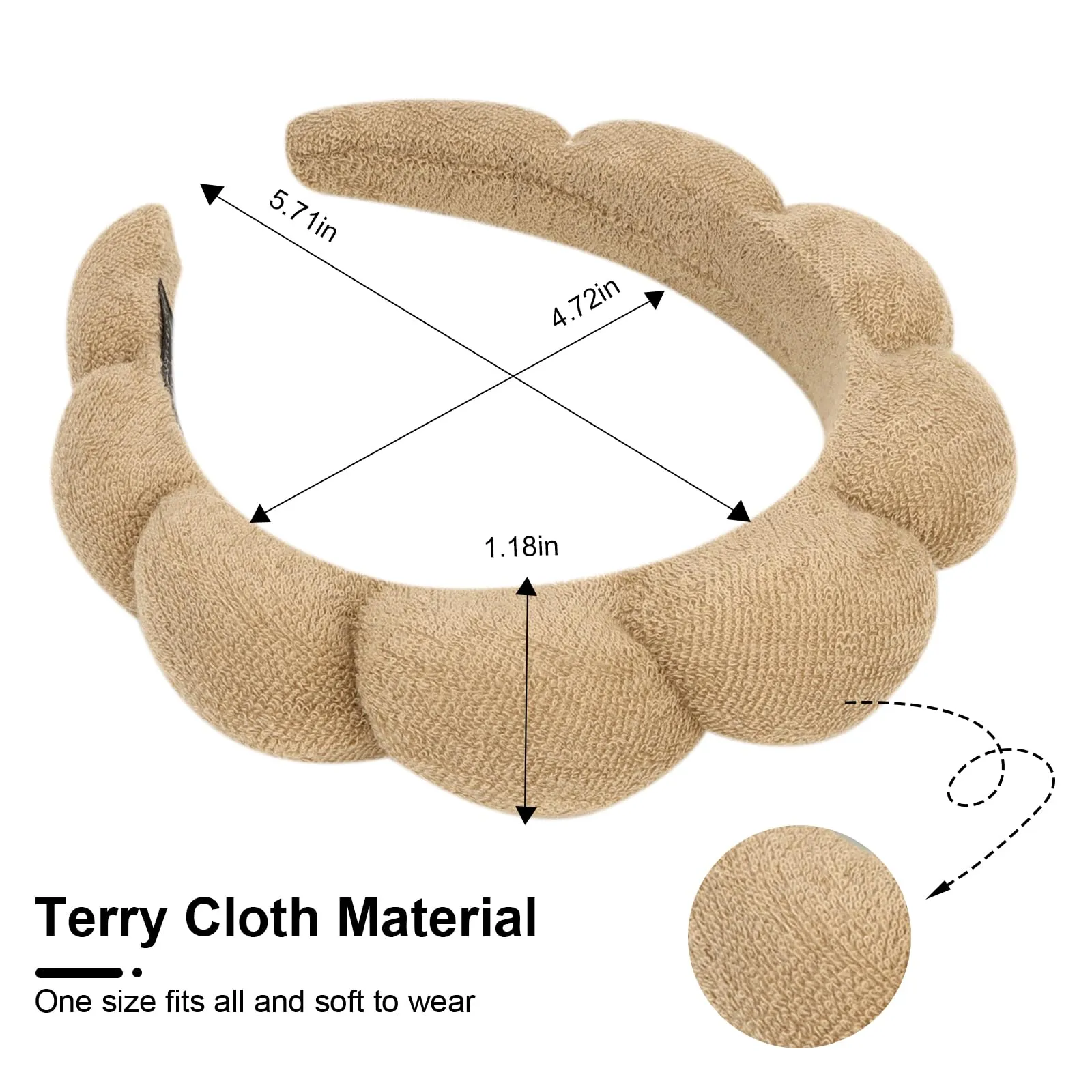 ACO-UINT 3 Pack Spa Headbands - Terry Cloth Makeup Headbands with Sponge for Skincare and Face Washing, Puffy Hair Band