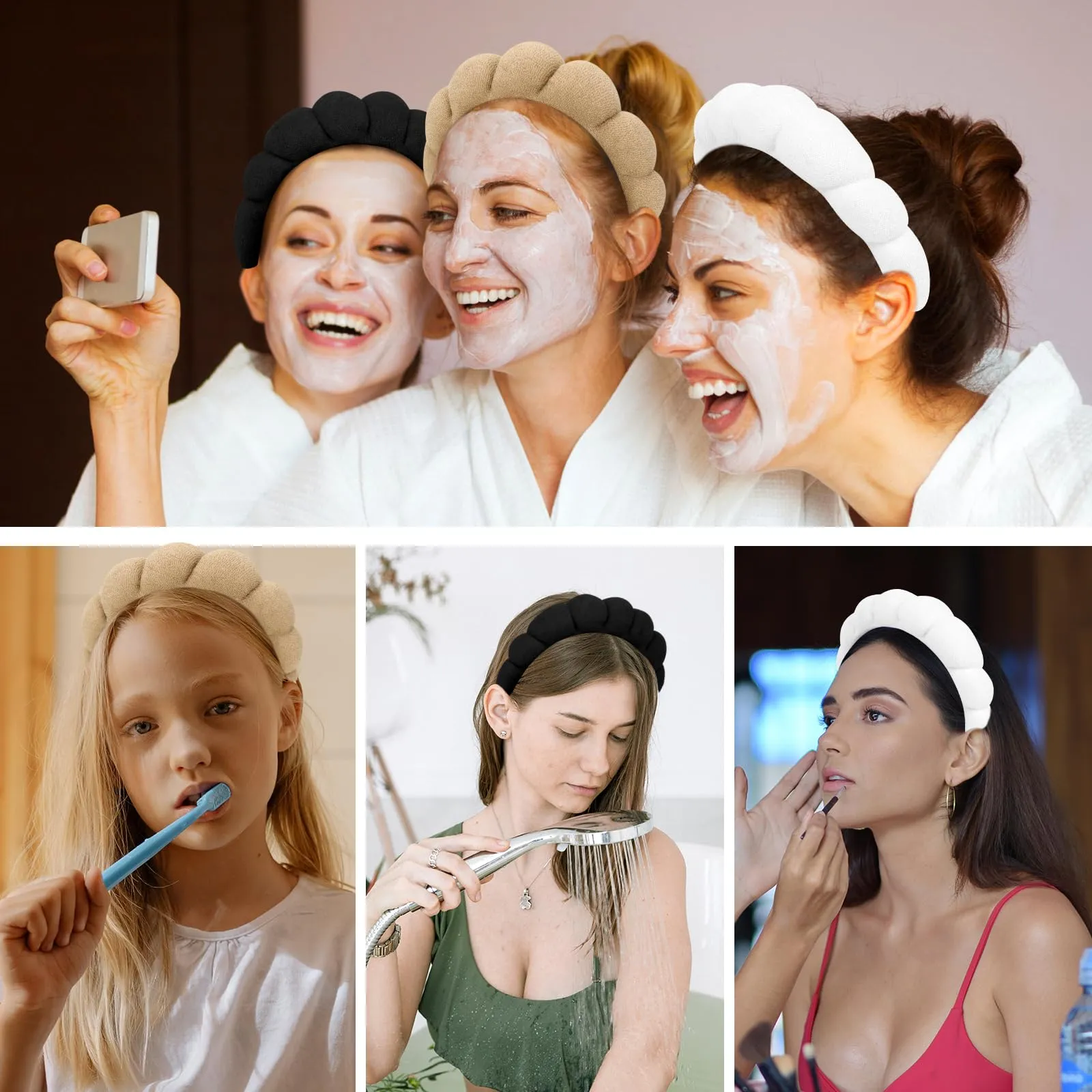 ACO-UINT 3 Pack Spa Headbands - Terry Cloth Makeup Headbands with Sponge for Skincare and Face Washing, Puffy Hair Band