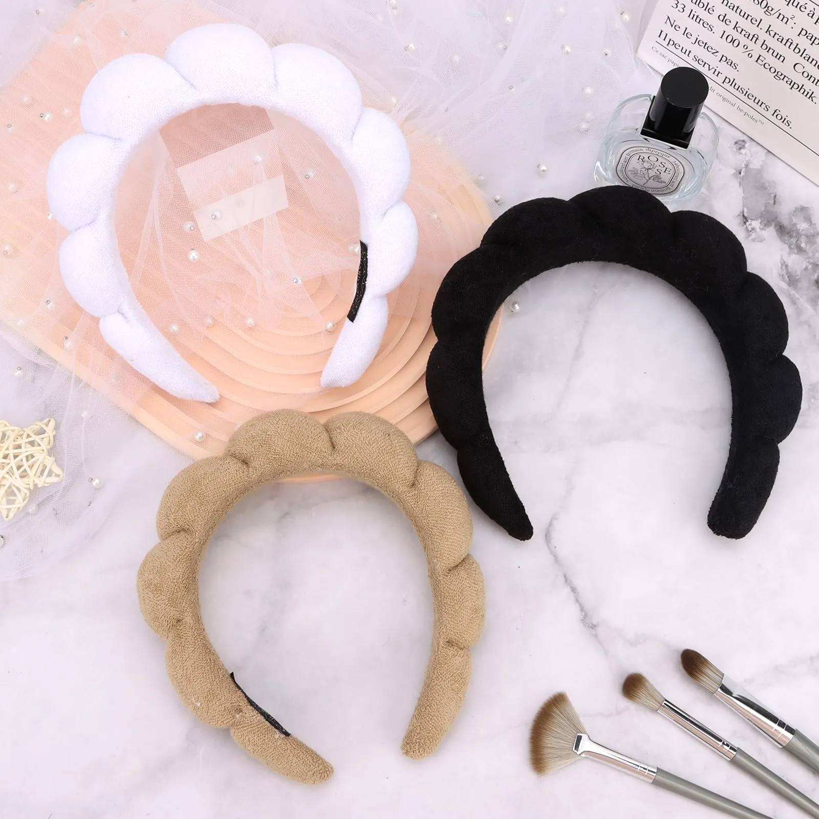 ACO-UINT 3 Pack Spa Headbands - Terry Cloth Makeup Headbands with Sponge for Skincare and Face Washing, Puffy Hair Band
