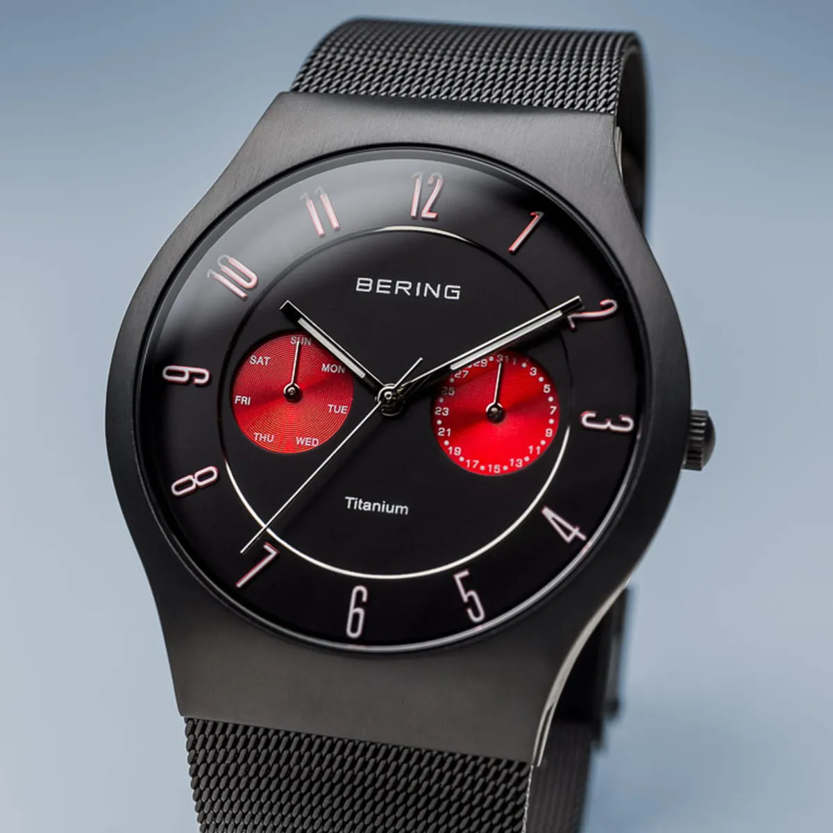 Bering Black Titanium Watch with Red Dials