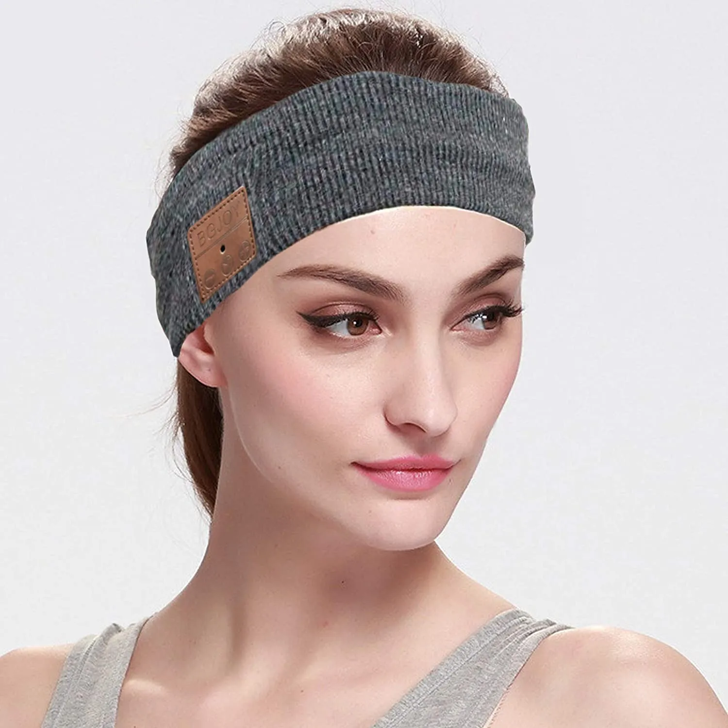 BGJOY Music Headband Sleep Headphones Sweatband with Wireless Headphone Headset Speaker Mic Handsfree Music Call Sport Headbands Earphones Headsets for Workout Running Yoga Sleeping (Dark Grey)