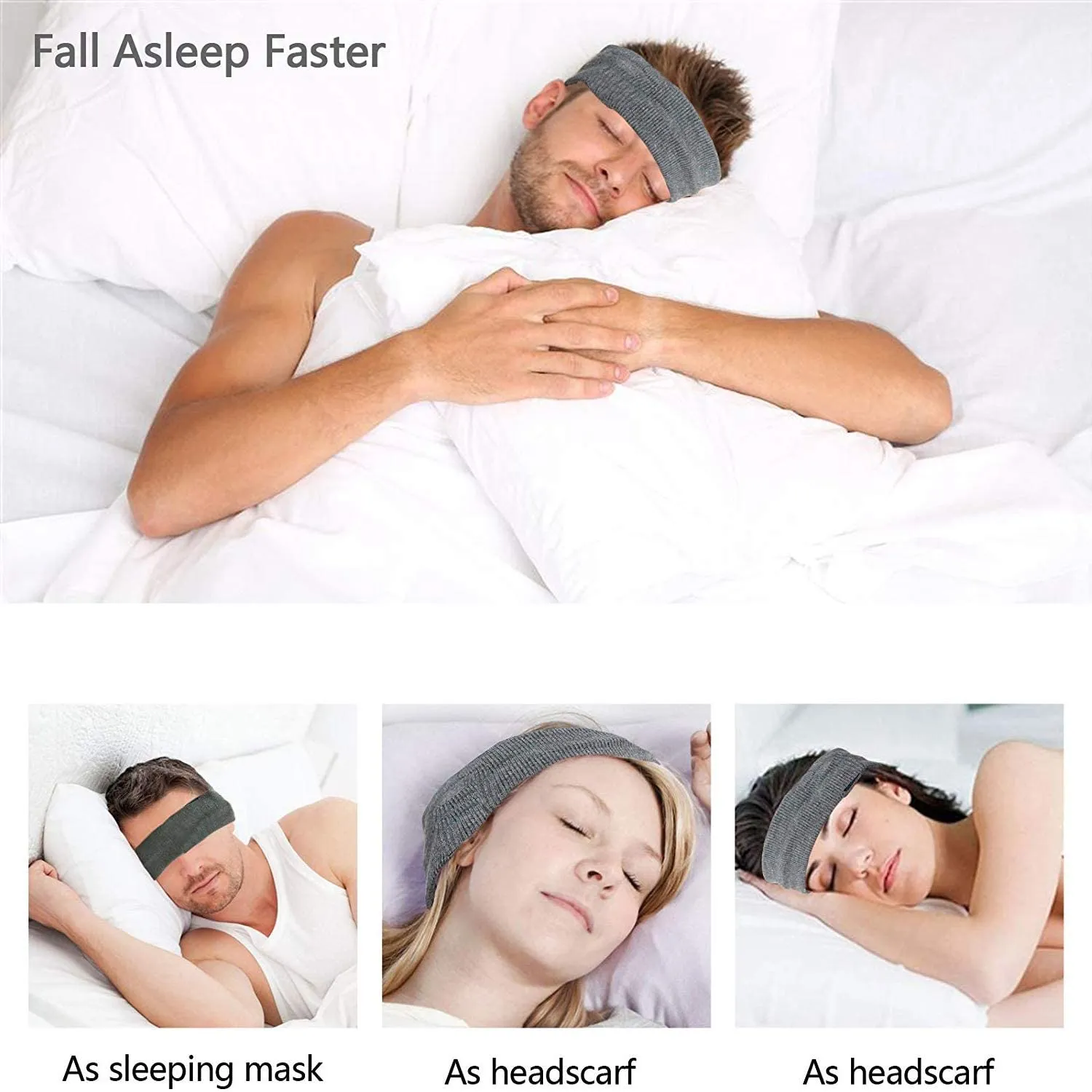 BGJOY Music Headband Sleep Headphones Sweatband with Wireless Headphone Headset Speaker Mic Handsfree Music Call Sport Headbands Earphones Headsets for Workout Running Yoga Sleeping (Dark Grey)