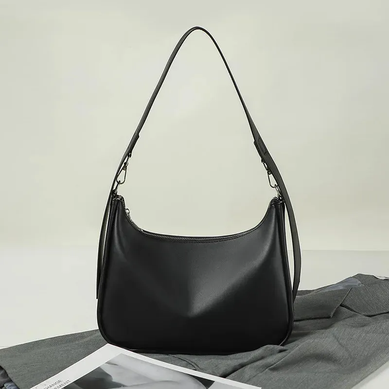 Black Simple Solid Color Women Shoulder Bags PU Leather High Fashion Underarm Bag Designer Luxury Handbags New Versatile