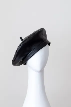 Black Woven Leather Beret