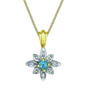 Blue Topaz and Diamond Flower Pendant