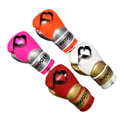 BOOSTER YOUTH MUAY THAI BOXING GLOVES KIDS Synthetic Leather 4-8 oz Red Gold
