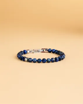 Bracelet with 6mm blue Tiger Eye stone and titanium element