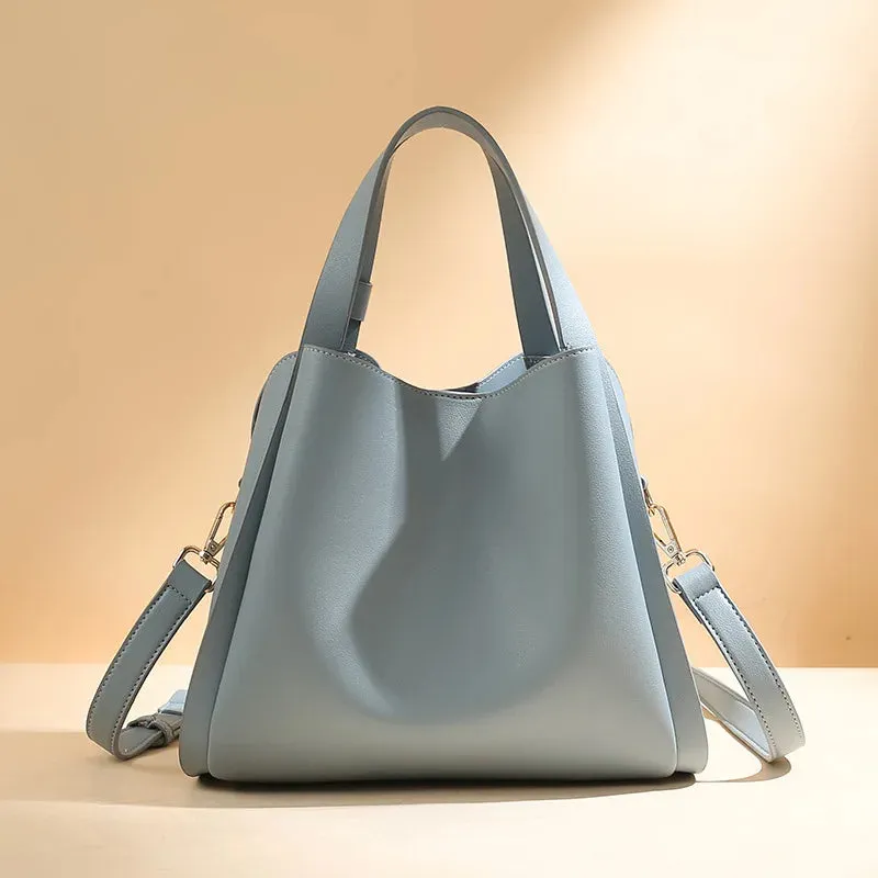Bucket Handbags For Women Solid Color Fashion Large Capacity Shoulder Bag Leather Simple Versatile Crossbody Bag Luxury Casual